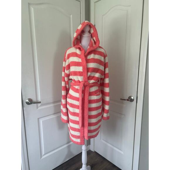 Barefoot Dreams Other - Barefoot Dreams Women’s Plush Hooded Spa Robe, Size 2, Coral Stripe, Ultra Soft.